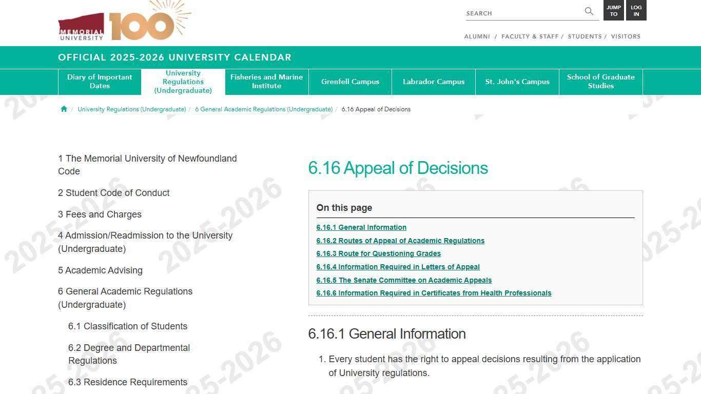 | Official 2025-2026 University Calendar | Memorial University of Newfoundland